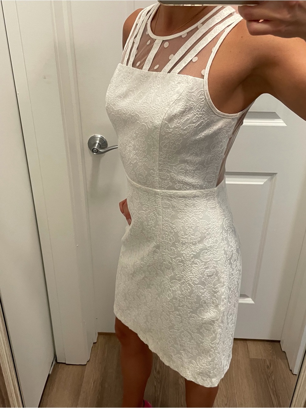 Forever 21 White Lace Mini Dress with Illusion Polka-Dot Yoke - Picture 2 of 5